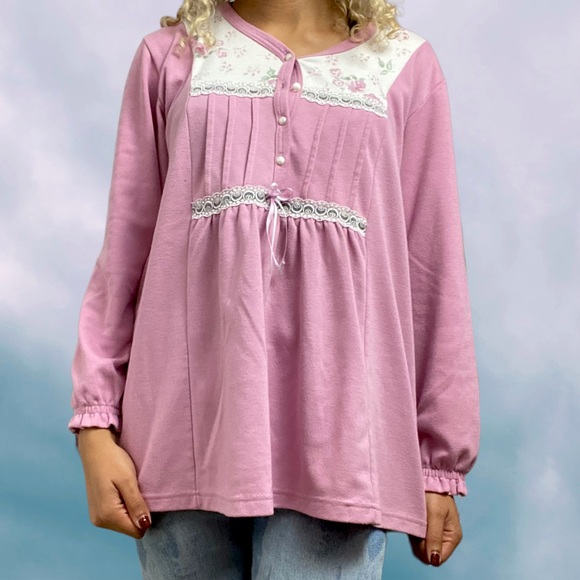 Vintage 1990s Pink Floral Pajama Top - Picture 12 of 14